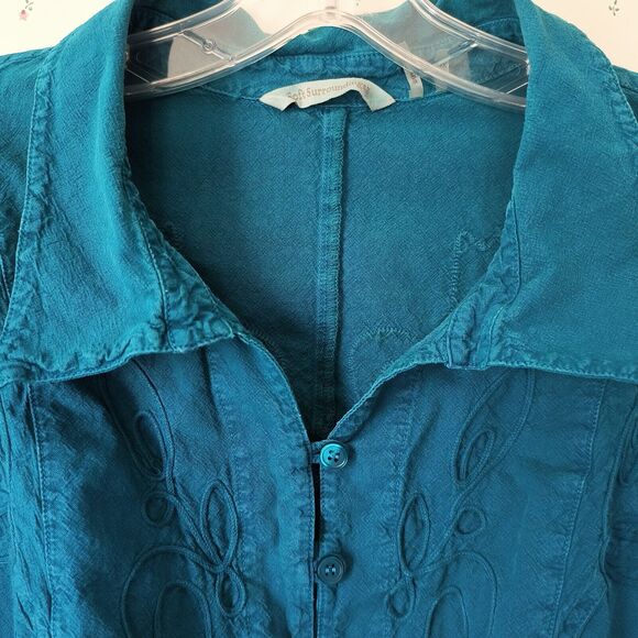 Soft Surroundings Tunic Blouse Size 1X Green Embroidered Floral Button up Boho - Picture 3 of 16